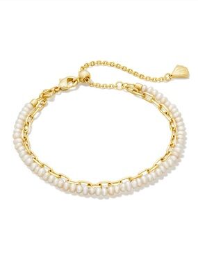 Kendra Scott Lolo Gold Chain and White Pearl Double Strand Bracelet